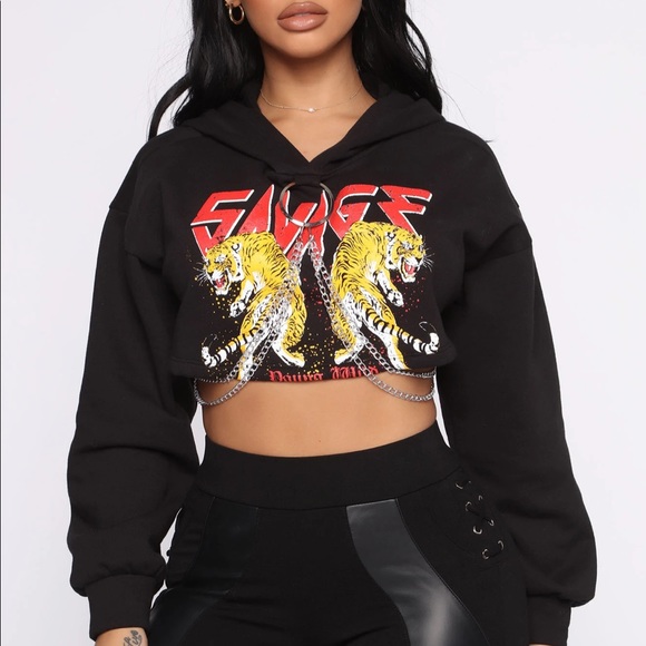 Fashion Nova Tops - Chains To Tame Cropped Hoodie